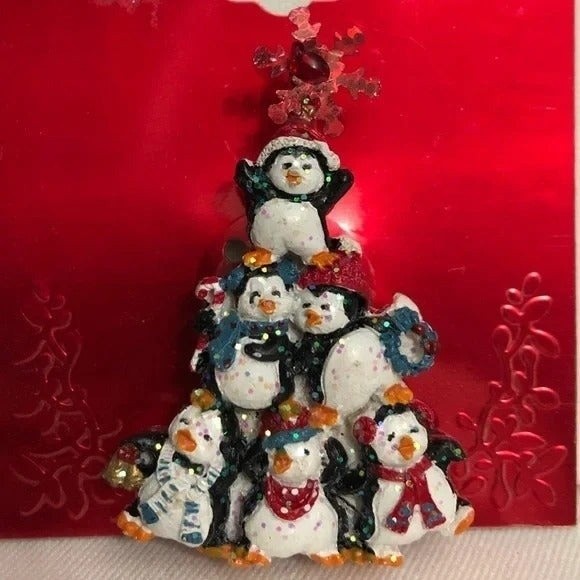 Glitter Penguin Christmas Tree Brooch - Picture 2 of 6